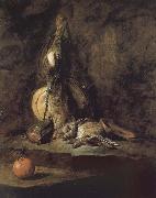 Jean Baptiste Simeon Chardin Rabbit hunting with two powder extinguishers and Orange oil painting artist